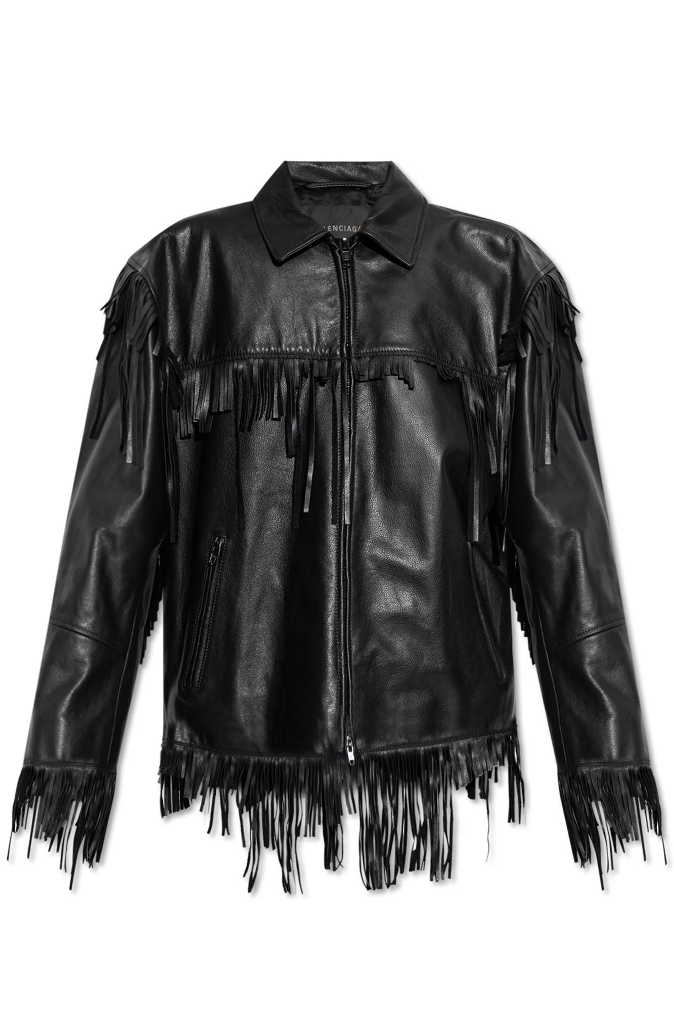 Black Leather jacket with fringes Balenciaga - Vitkac AS